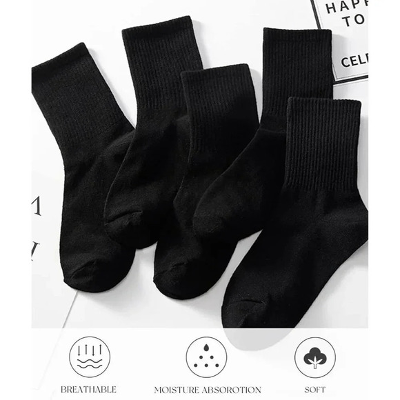3-6 Pack Womens 6 Pairs Black Crew Casual Calf Lightweight Thin Socks Size 6-11 - Picture 3 of 5